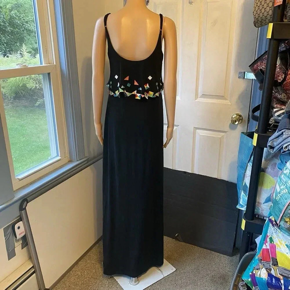 VTG Y2K Boundary&Co Women’s S Colorful Patchwork Geometric Black Goth Maxi Dress - Picture 13 of 14